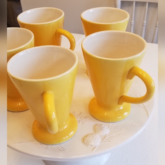Set of 5 Made in Romania Yellow Glazed Mugs Coffee Tea Cups Conical Feet Retro - Picture 7 of 11
